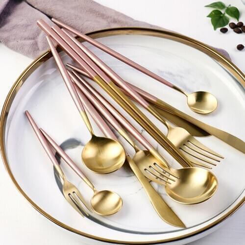 Hot Selling Dinnerware Set Knife Fork Spoon Chopsticks Set Western Tableware 1PC Pink Gold Flatware Cutlery Set Free Shipping