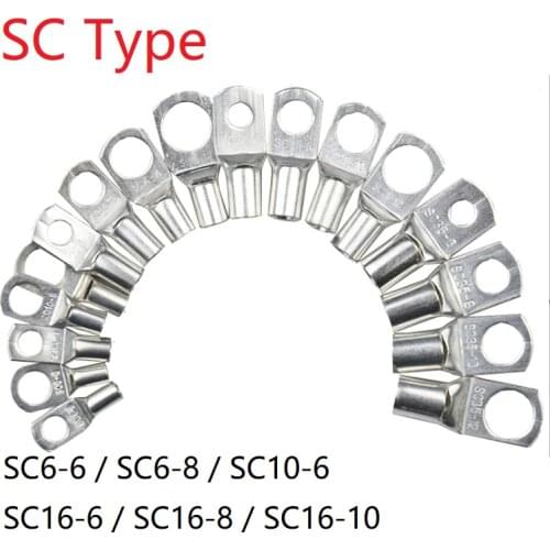 5pcs SC Type Wire Nose Terminal SC6 SC10 SC16 Bare Copper Battery Block Lugs Hole ID 6mm 8mm 10mm Crimp DTGA Cable End Connector