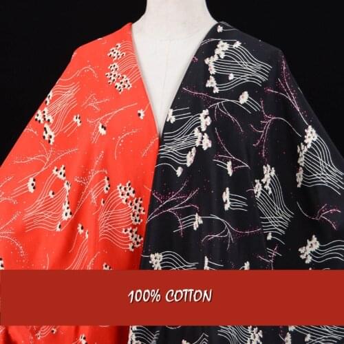 Lac69 Red/Black Imported From Japan 100% Cotton Chiffon Fabric The cherry Blossom Hemp Yarn Double Crepe The Kimono Dress Fabric