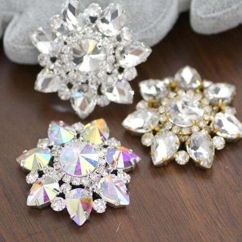 Crystal clear flower shape rhinestone applique Glass sew on rhinestone for DIY Wedding dress cloth collar Shine Rhinestone
