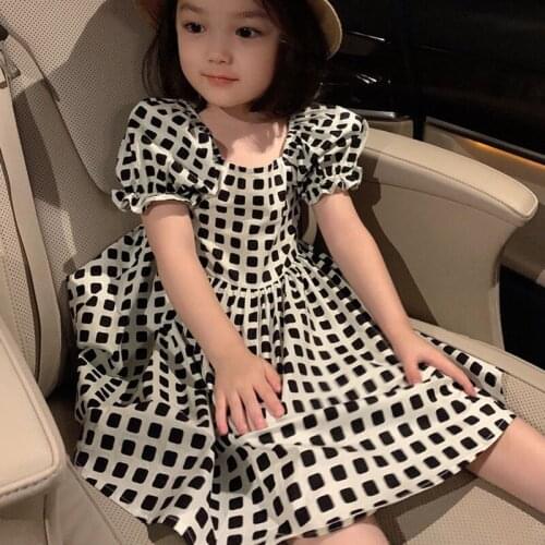 Summer Girls Dress Small Floral Plaid Princess Dress 2021Small Fresh Short-Sleeved Baby Kids Clothes ChildrenS Clothing