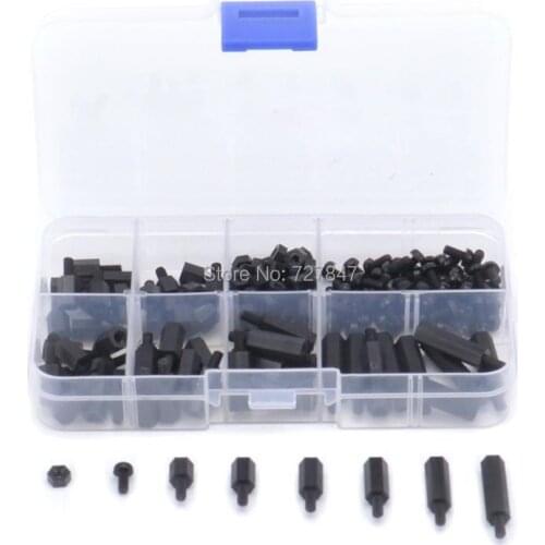 M3 Nylon Black Hex M-F Spacers/ Screws/ Nuts Assorted Kit, Standoff 180pcs