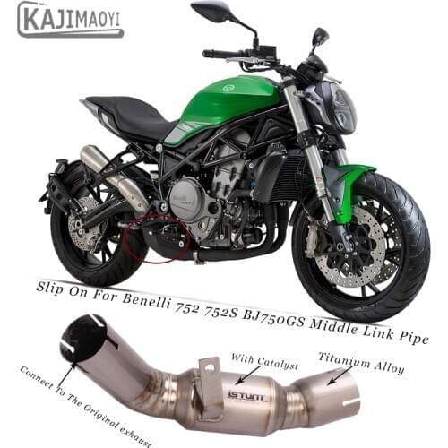 Motorcycle Exhaust Modified Titanium Alloy Middle Link Pipe Catalyst Delete Pipe Slip On For Benelli 752 752S BJ750GS