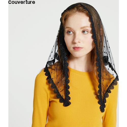Couverture women scarf fashion Black Gold Infinity Veil Mass Lace Cover UP Bridesmaids Catholic Chapel Mantilla Triangle scarves