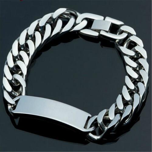 8.66" High Polished Silver Color Bracelet Stainless Steel Mens ID Link Bracelet Double Cuban Curb Chain Cool Mens Jewelry