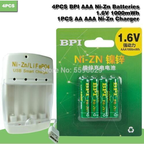 4Pcs 1.6v AAA 1000mWh rechargeable battery nizn Ni-Zn aaa 1.5v rechargeable battery set +1 pc AA/AAA LiPO4 Ni-Zn USB charger