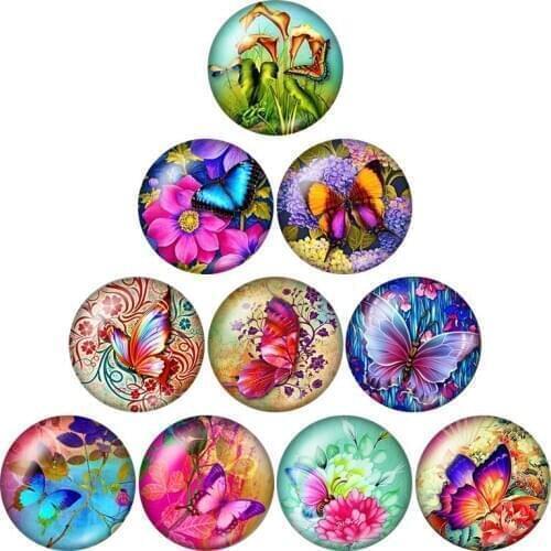 New Beauty Butterfly 10pcs set 12mm/16mm/18mm/25mm Round photo glass cabochon demo flat back Making findings ZB0566