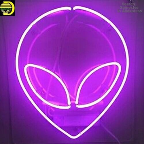 Neon Sign Alien Face Shaped Wall Hanging Light for Home Childrens Room Saucer Man Night Lamp Xmas Party Holiday Art Decor Glass