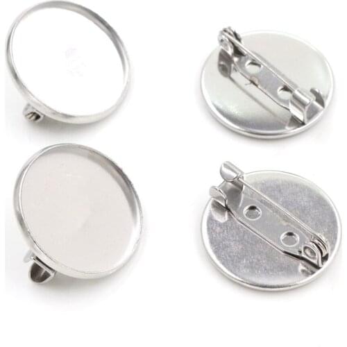 Never Fade) 10pcs 18mm Stainless Steel Brooch Cameo Settings Cabochon Base Charms Pendant Connector Tray -T6-44
