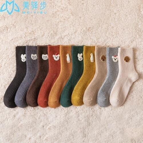 Winter Wool Womens Socks Cartoon Rabbit Rabbit Duck Cute Solid Color Winter Sock Ladies 10 Pairs Per Set