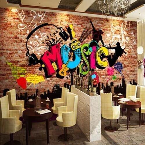 Custom 3D Wall Murals Wallpaper City Music Art Graffiti Brick Wall Large Wall Painting Mural Wall Papers Home Decor Living Room