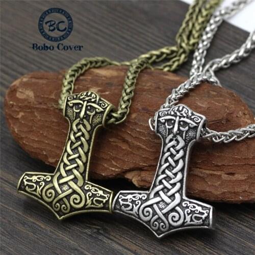 Gifts Wholesale New Retro Viking Thors Hammer Mjolnir Men Pendant Jewelry Norse Viking Necklace With Stainless Steel Rope Chain