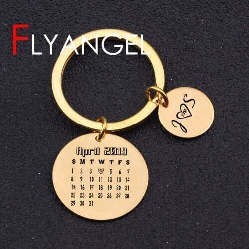 Custom Data And Name Initial Fashion Calendar Keychain Anniversary Gifts Key Holder Fashion Gifts Lover Couples Wedding Gift
