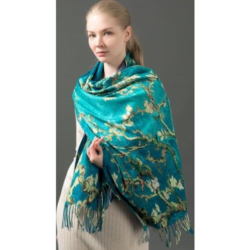 Luxury brand women winter cashmere scarf shawl Digital painted shawl Van Gogh oil painting pashmina ladies Blanket scarf