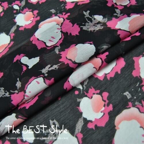 LEO&LIN Black Background Flower Silk Cotton Thin Shirt Clothing Cheongsam Spring Summer Dress Cloth Fabric DIY Sewing Patchwork