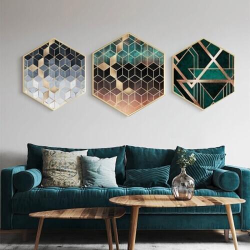 Modern Abstract Peacock Luxury Green Gold Geometry Marble Poster Print Wall Art Canvas Painting For Office Home Living Room Deco
