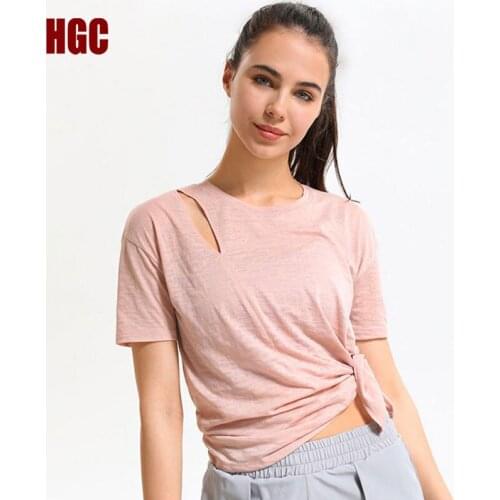 HGC Sports Tops Gym Women 2021 Short Sleeve Workout Leisure T-shirt Loose And Thin Quick Drying Sexy Running Fitness Yoga Blouse