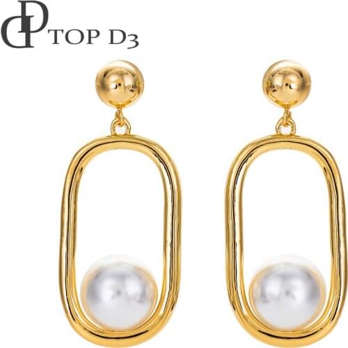 Top d3 Pearl Long Earrings Female White Round Pearl Wedding Pendant Earrings Fashion Korean Jewelry Earrings