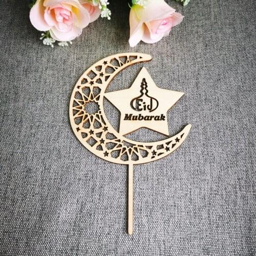 Eid Mubarak Cake Topper Acrylic Wooden Star Moon Baby Shower New Muslim Islam Happy Celebrating Ramadan Baking Decorations