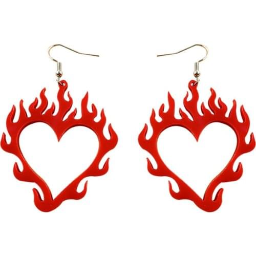 Cool Punk Hollow Out Burning Red Heart Acrylic Earrings for Women Girls Simple Cool Punk Unique Dangle Earrings Fashion Jewelry