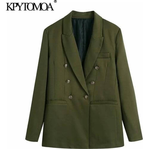 KPYTOMOA Women 2021 Fashion Double Breasted Office Wear Blazer Coat Vintage Long Sleeve Welt Pockets Female Outerwear Chic Veste