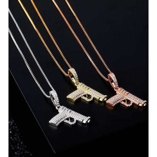 Micro Paved Cubic Zirconia S925 Sterling Silver Bling Ice Out CS GO Gun Pendants Necklaces for Women Men Hip Hop Fashion Jewelry