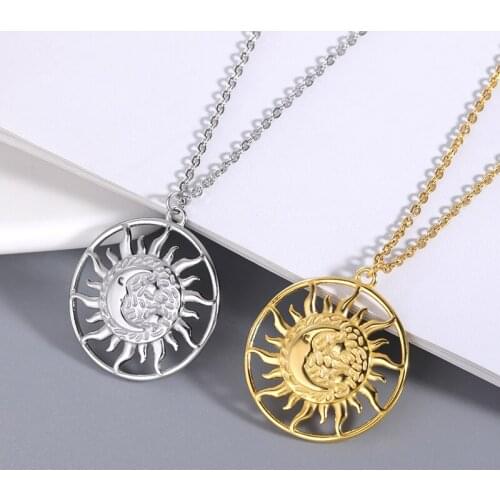 Fashion All Match Moon Sun Mysterious Expression Gold Silver Color Women Necklaces Wedding Charm Pendant Necklace Party Gifts