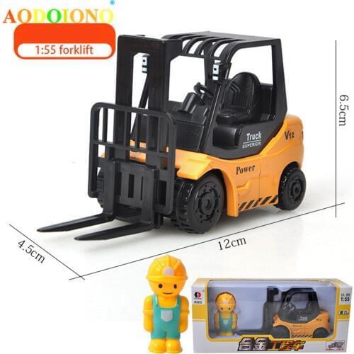 1/55 Pull Back Forklift Car Model Toy +Engineer Mini Engineering Vehicle Truck Diecast Alloy Toys for Children Kids Xmas Gifts
