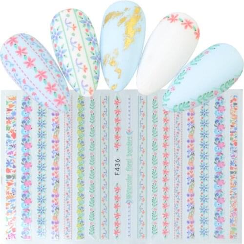 1 Sheet Flower Leaves Plants Nail Decals Colorful Lace Flower Nail Decals Self Adhesive 3D Embossed Stickers Nail Art Decoration