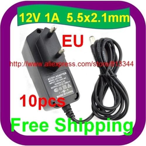 10 pcs Free Shipping 12V 1A 1000mA EU Plug Adapter For 3528 5050 Strip LED