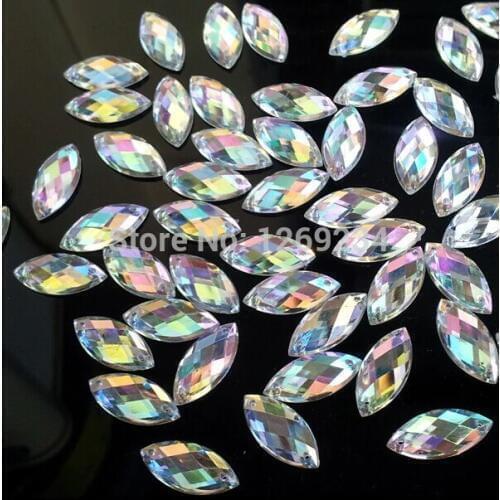100pcs 9*20mm AB colour sew on Acryl crystal loose beads gemstone hang sewing strass diamond navette shape flatback stones