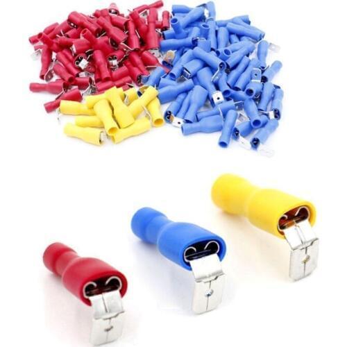 100PCS Multicolor Piggy Back Spade Terminal Set Fully Insulated Butt Splice Wire Cable Crimp Electrical Terminators Connector