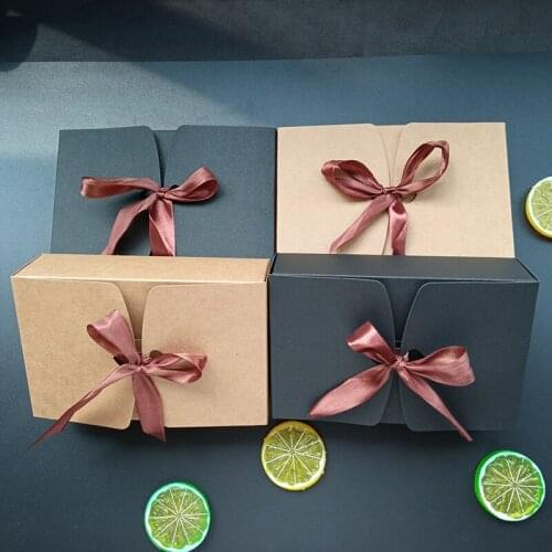 17x11x5cm Kraft Paper Package Box Candy Cake Packaging Boxes Christmas Wedding Decoration Gift Package Box With Ribbon