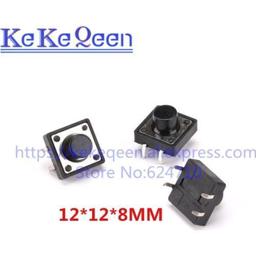 50Pcs/Lot 12x12x8 12x12x8MM Touch Button Micro Switch Direct Plug-in Self-reset 12*12*8mm keys button DIP 4PIN 12*12*8