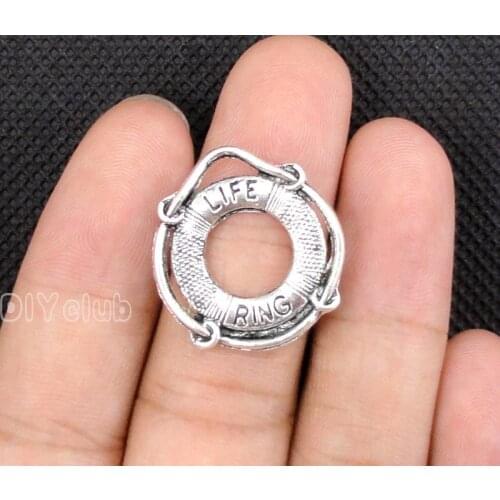 50pcs- Life Preserver Charms, Antique Tibetan Silver Life Ring Charms Pendant 24x22mm