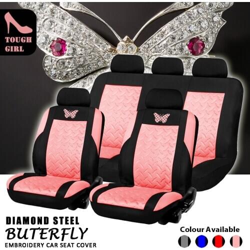New Diamond steel Embossed Design Butterfly Interior Car Accessories Universal Full Set Car Seat Cover