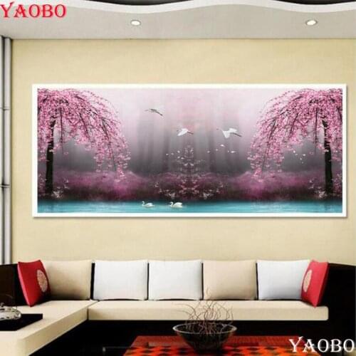 Full square round drill 5D DIY diamond painting sakura Tree/lake scenery embroidery bead cross stitch home decor mosaic gift