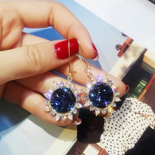 Shiny Side New Fashion Brand Jewelry rhinestone Sunflower Dangle Earrings for Women crystal Gift flower Earrings Drop shipping