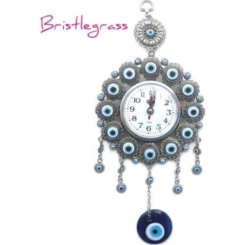 BRISTLEGRASS Turkish Nazar Blue Evil Eye Quartz Wall Clock Hanging Pendants Amulets Lucky Charms Blessing Protections Home Decor