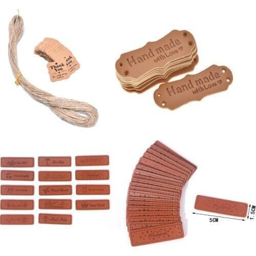 50/100pcs Hand Made Leather Tags For Clothing DIY Accessories For Gift Handcraft Leather Label For Handmade Clothes Labels