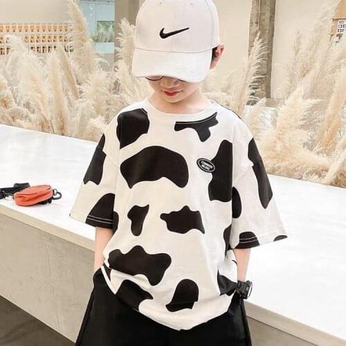 Summer Cotton Boy Short-Sleeved T-Shirt Popular Fashion Personality Casual Loose Thin Childens Streetwear Korean Top Pullover