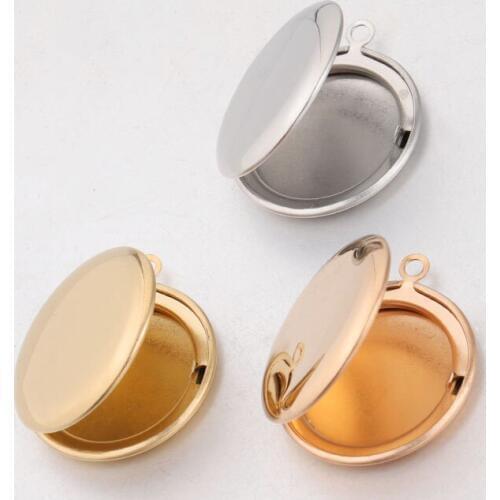 Jaymaxi Round Photo Locket Pendant Polished Stainless Steel DIY Picture Locket for DIY Jewelry Making 25*30mm 10PCS/Lot