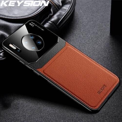 KEYSION Shockproof Leather Case for Huawei Mate 30 30 Pro Mirror Glass Silicone Phone Back Cover For Huawei Mate 20 Pro 10 Lite