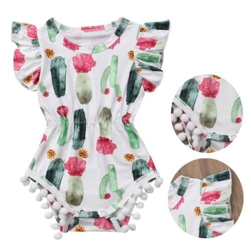 Hot Selling Cute Newborn Baby Girl Tassel Rompers Jumpsuit Printed Baby Girls Summer Clothes 0-24M