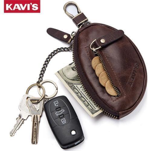 KAVIS Coin Purse Genuine Leather Men Wallet Mini Short Zipper Soft Purses Key Bag Gift For Money Pocket Small Holder for Coin