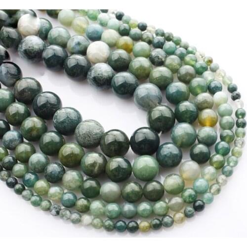 15"(38cm) Strand Round Natural Natural Green Agate Stone Rocks 4mm 6mm 8mm 10mm 12mm Gemstone Beads for Bracelet Jewelry Making