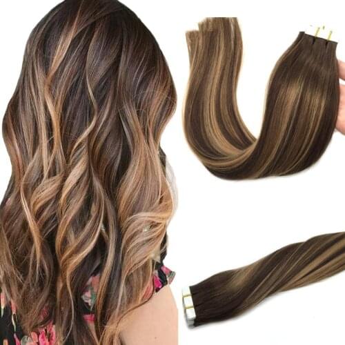Tape In Human Hair Extensions Seamless Invisible Natural Straight Remy Hair Skin Weft Adhesive Extension Brown Blonde 20pcs