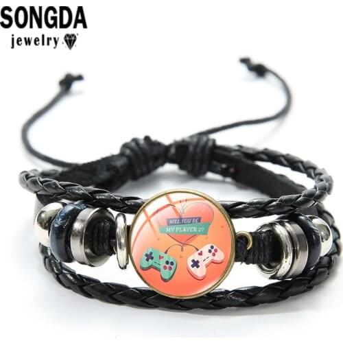 SONGDA Hot-Sale Cartoon Game Controller Photos Multilayer Leather Bracelet Glass Dome Bracelets & Bangles for Man And Women Gift