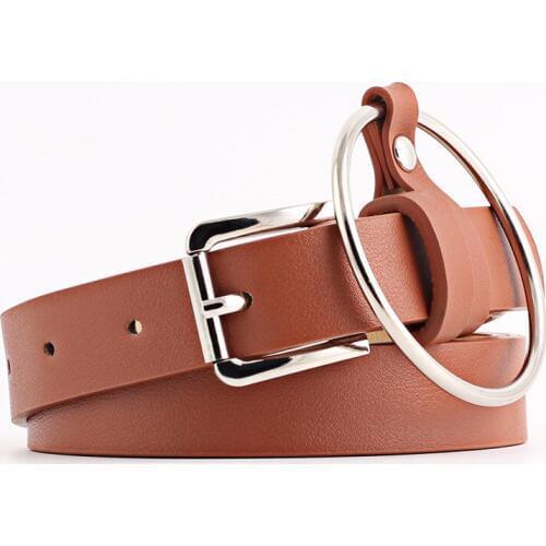 Fashion Punk O-Ring for Women Belt Female Leather Square Metal Pin Buckle Straps Solid 5 Color Ladies Waist Jeans Belt for Women