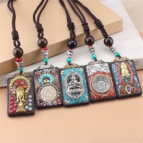 Fashion vintage Ancient Nepal Thangka Buddha statue god ebony Elephant pendant necklace exotic for men and women sweater chain